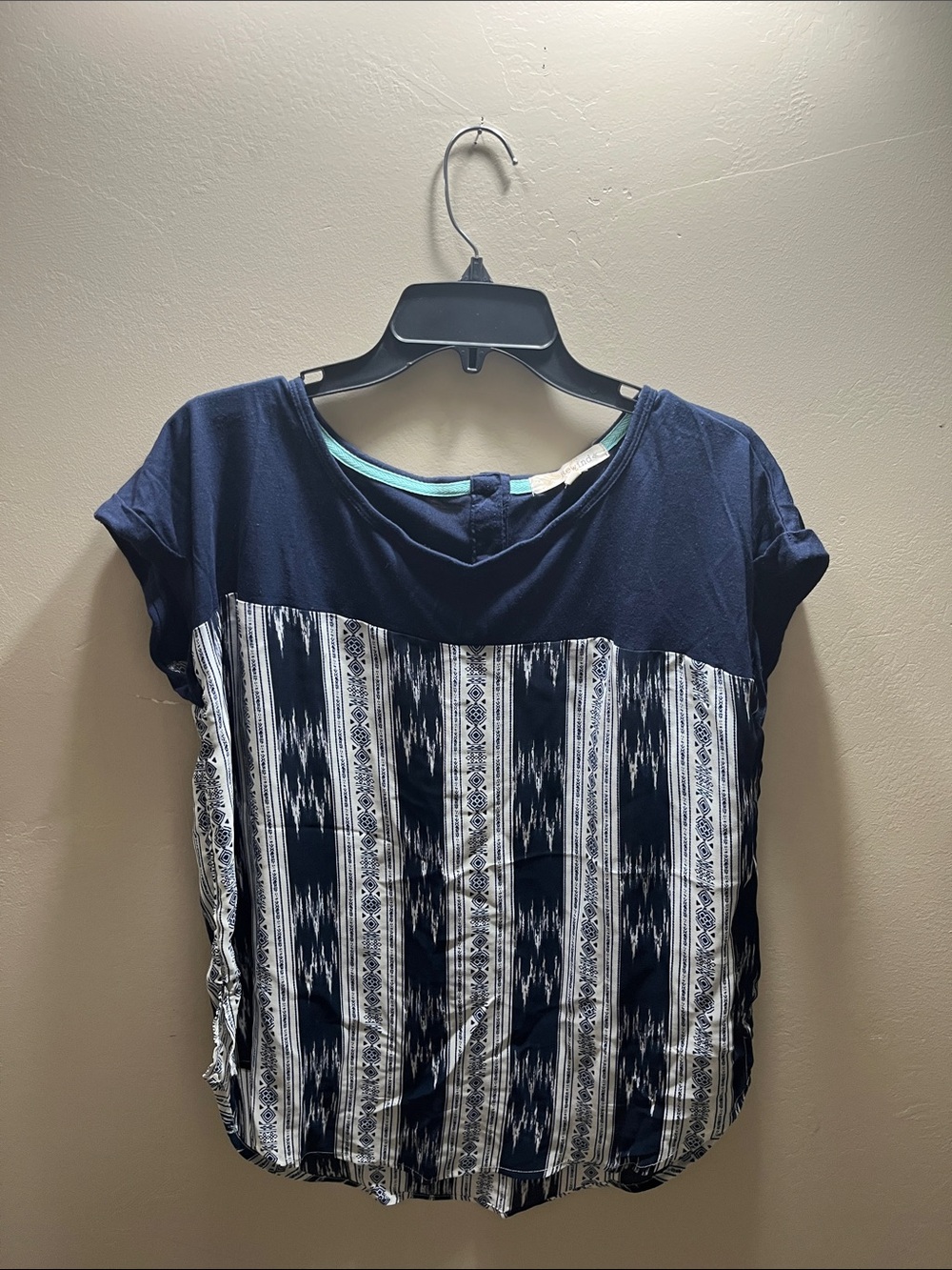 Rewind Navy and White Patterned Short Sleeve Top